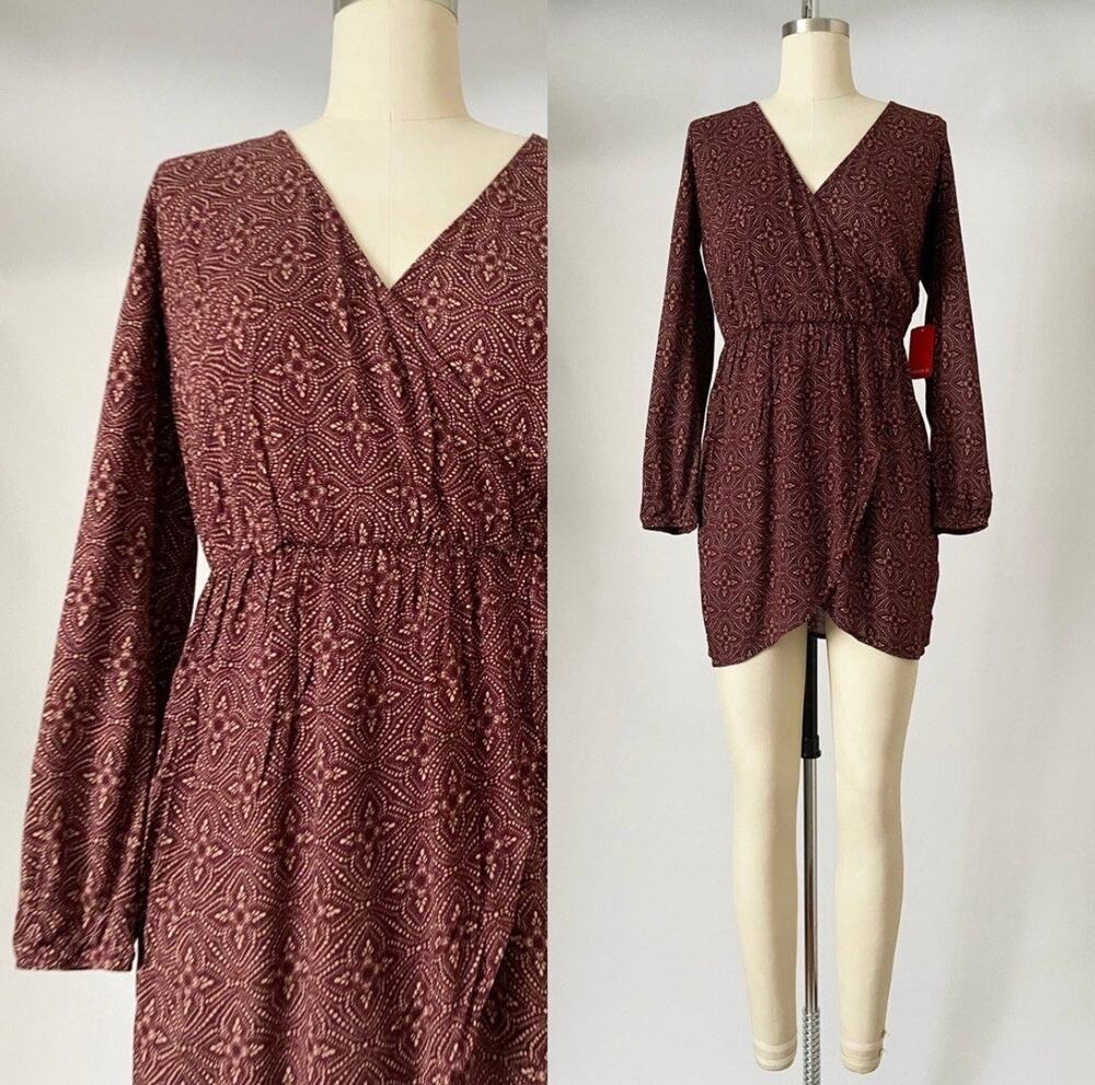 FOREVER 21 Women Teen Junior Burgundy Printed Fit & Flare Boho Dress Size Medium